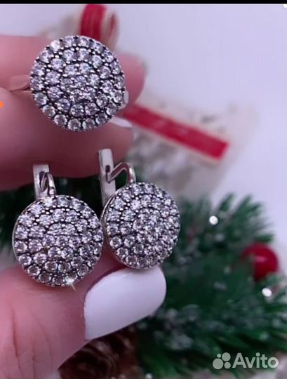 Серебряный комплект кольцо и серьги