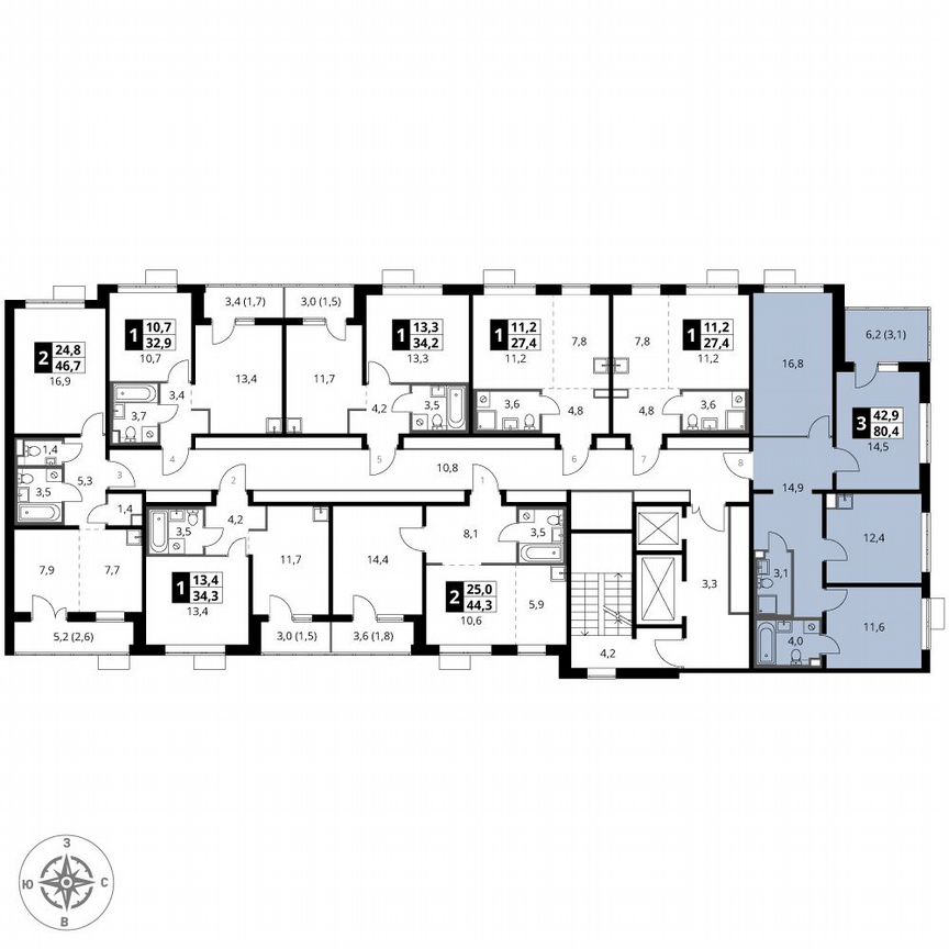 3-к. квартира, 80,4 м², 5/12 эт.