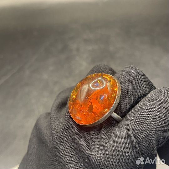Кольцо Колечко с камнем Янтарь Бижутерия СССР