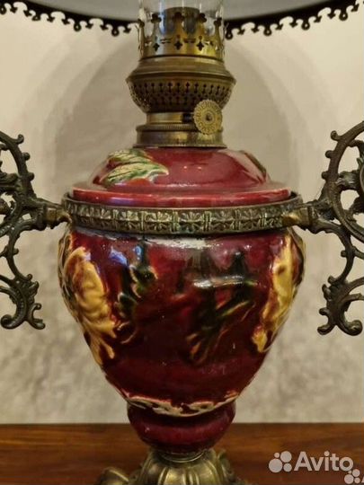 Керосиновая лампа, Европа, майолика + бронза