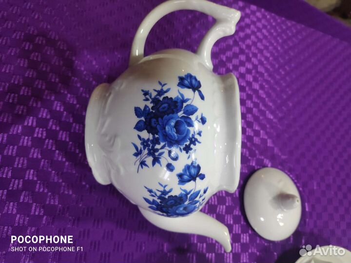 Чайный сервиз Вербилки Гранатовый. Голубой букет