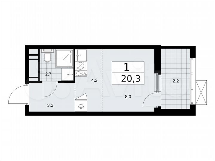 Квартира-студия, 20,3 м², 16/17 эт.