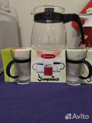 Чайник стеклянный заварочный+3 чашки новый