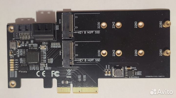 PCI-E SATA контроллер, 3xsata, 2xM.2, б/у без креп