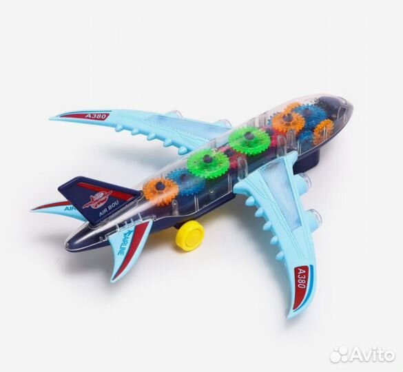 Самолет «Шестерёнки»,свет, звук,30см х 6,5см х 9см