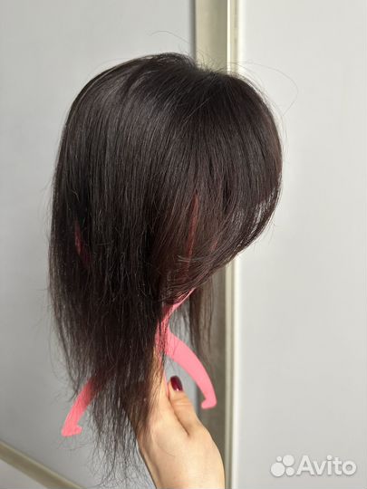 Накладка из натуральных волос с челкой каштан