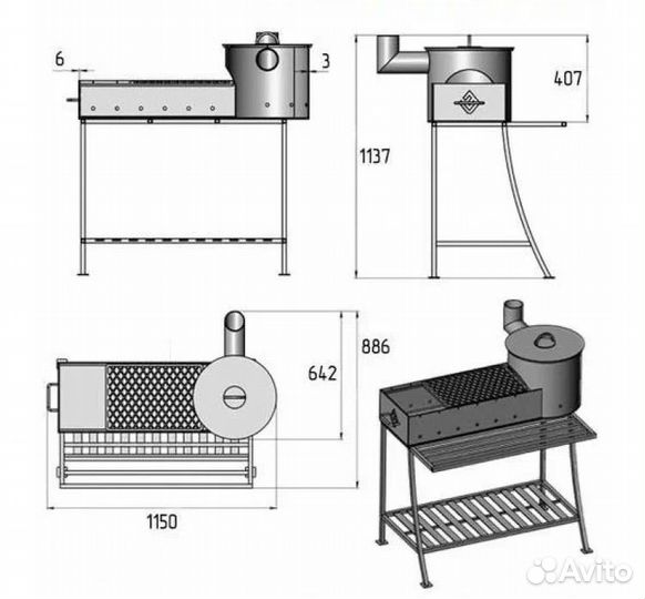Мангал с печью 6мм