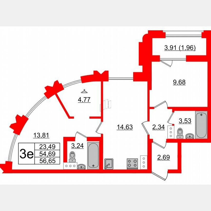 2-к. квартира, 56,7 м², 4/25 эт.