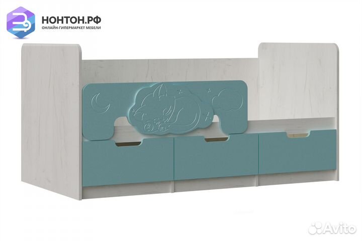 Кровать Юниор-4 бирюза матовая / дуб крафт белый