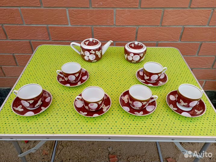 Чайный сервиз Вербилки Слива на чёрном