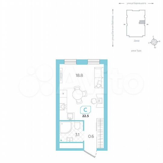 Квартира-студия, 22,5 м², 5/24 эт.