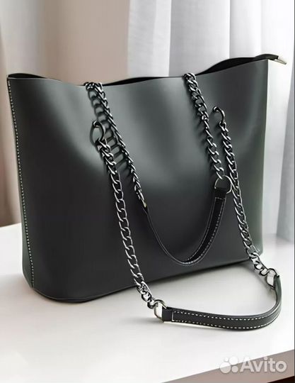 Сумка shoper кожанная на молнии