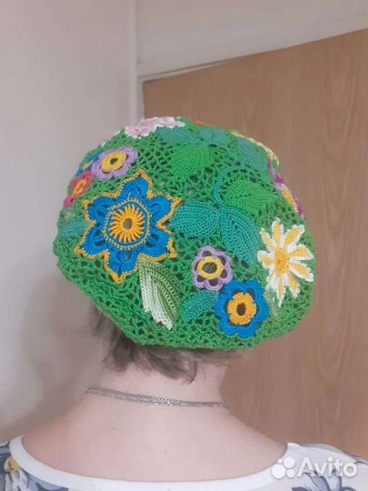 Берет женский летний вязанный ручная работа