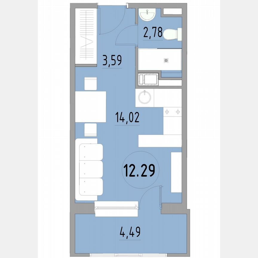 1-к. апартаменты, 25 м², 12/13 эт.