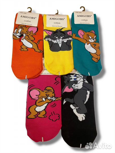 Набор женских коротких носков Том и Джерри 5шт