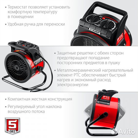 Электрическая тепловая пушка зубр, 2 кВт, мкн