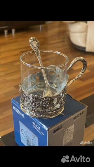 Подстаканник со стаканом и ложечкой Rosenberg,ГДР