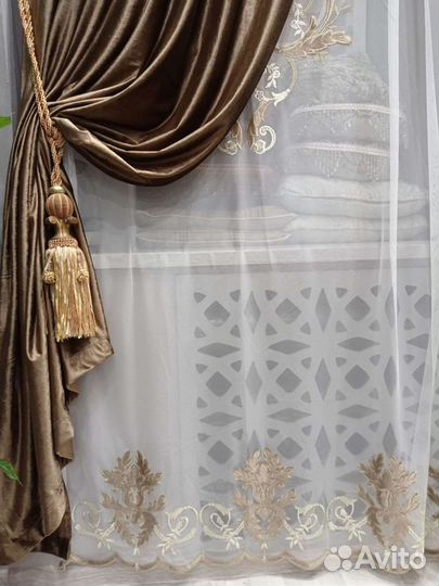 Комплект бархатные шторы и тюль пано Италия