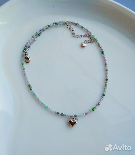 Колье Чокер с сердечком из цирконов