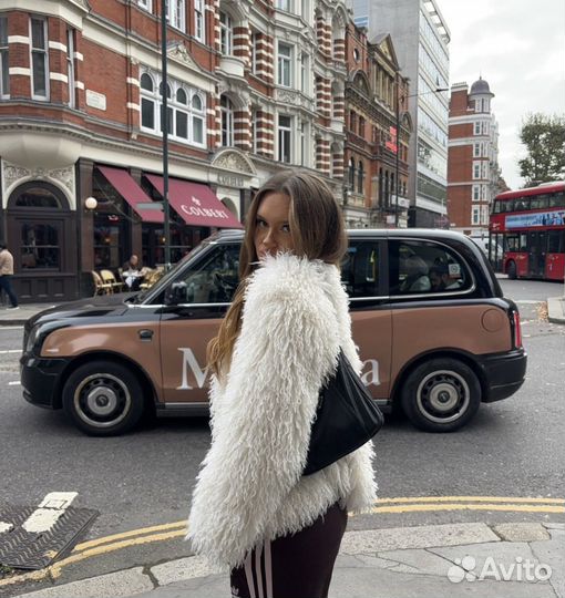 Шуба белая лама пушистая S M L