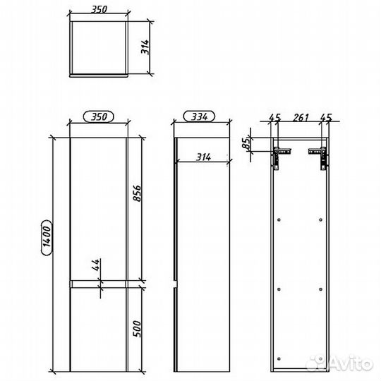Шкаф-колонна caprigo Forte 35 правый серый матовый 36150R-SF028