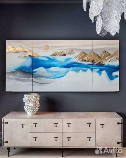 Картина триптих Горы поталь акрил