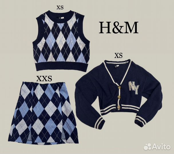 H&M юбка,вызанная жилетка,вязанный кардиган