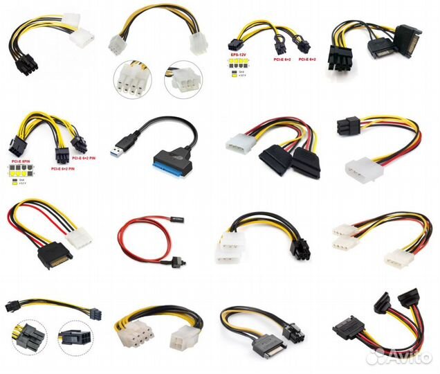 Переходники питания SATA, Molex, 6pin