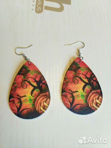 Серьги из дерева и кожи