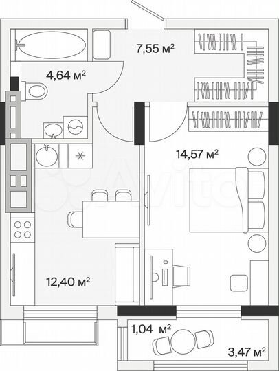 1-к. квартира, 40,2 м², 5/7 эт.