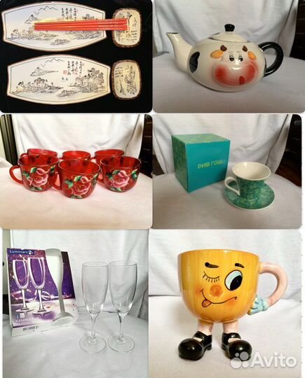 Чашки, чайник, бокалы, набор для суши