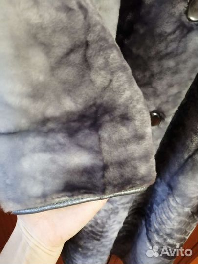Шуба мутоновая с капюшоном серая 46