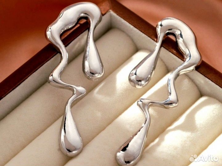 Серьги жидкое серебро золото бижутерия