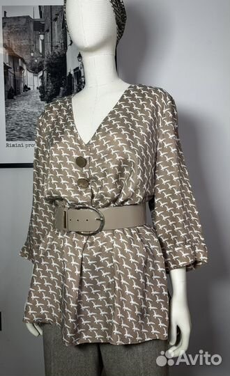 Элегантная шелковая блуза-блузон 50-54