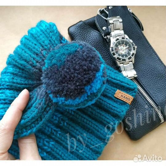 Вязаная мужская шапка, ручная работа