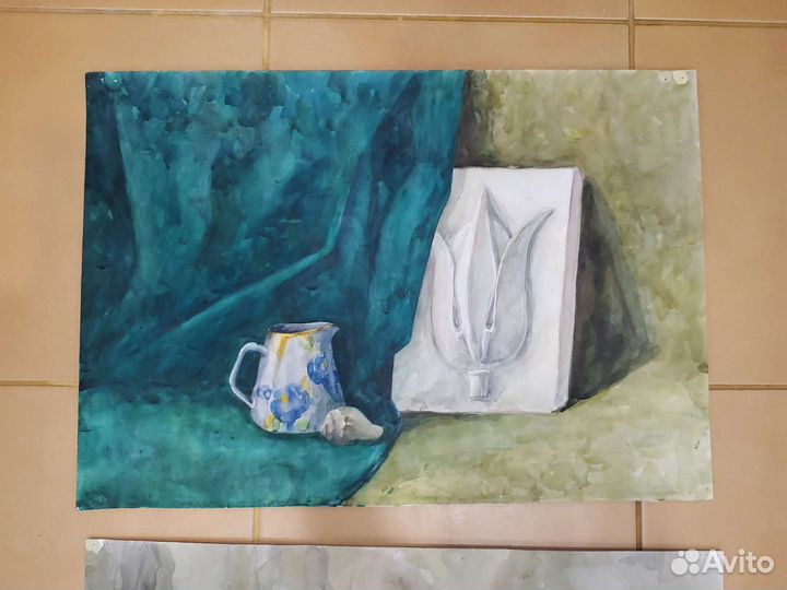 Картина акварелью натюрморт драпировкой