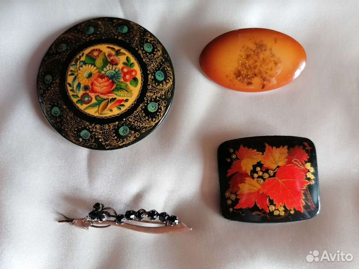 Броши СССР Федоскино и Палех, серебро