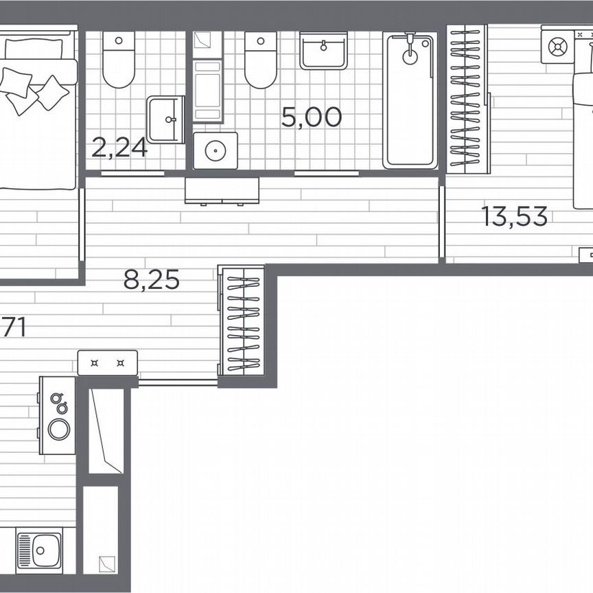 2-к. квартира, 52,9 м², 4/5 эт.