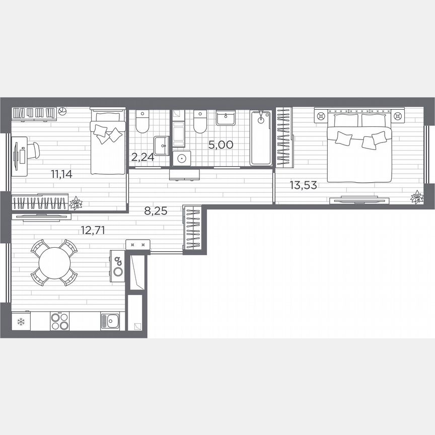 2-к. квартира, 52,9 м², 4/5 эт.