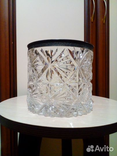 Ваза высокая, хрусталь + мельхиор