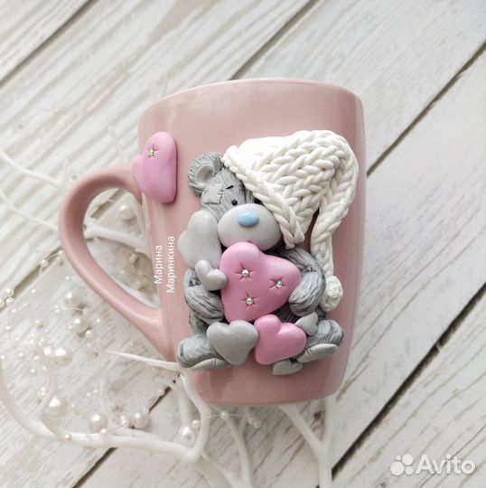 Кружка с мишкой Тедди из полимерной глины