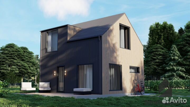 Современный каркасный дом 77м2 в стиле барнхаус