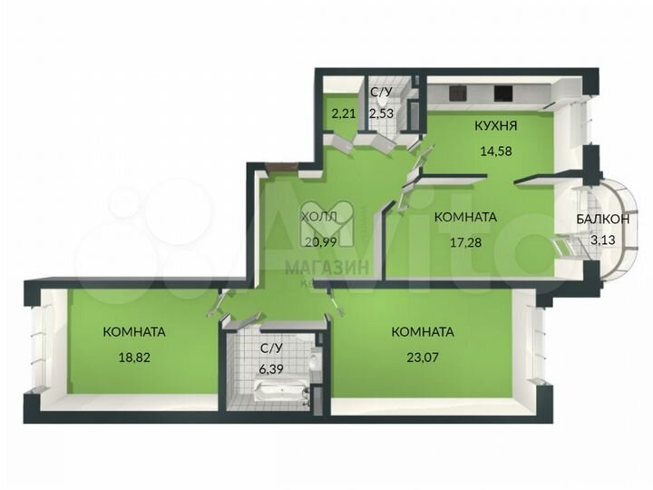 3-к. квартира, 106 м², 7/24 эт.