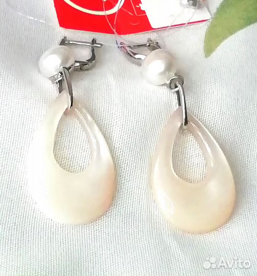 Серьги с перламутром, жемчугом серебро С222