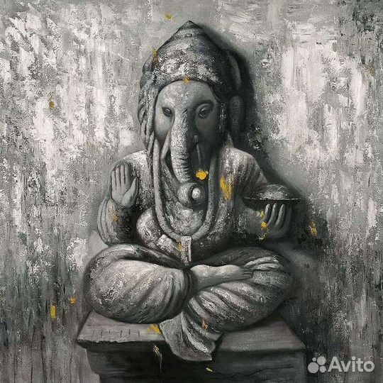 Большая картина маслом ручной работы Ганеша