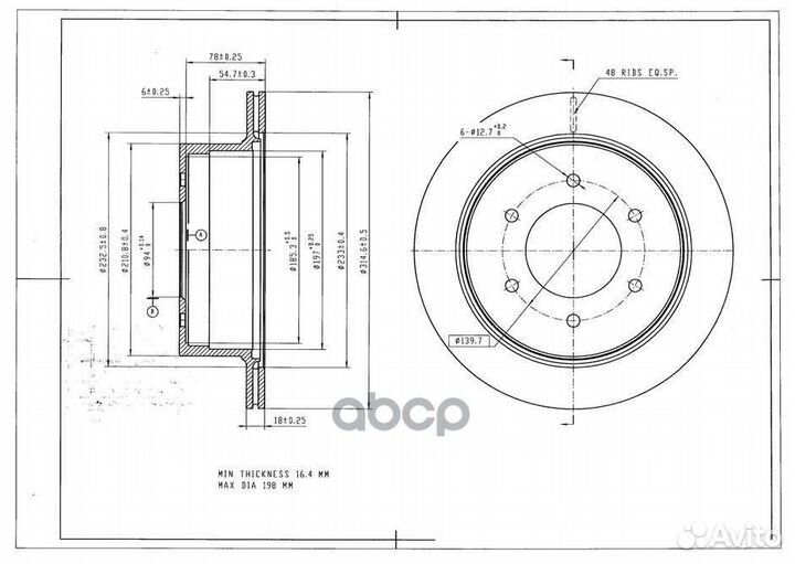 Диск тормозной mitsubishi pajero sport 08- задн