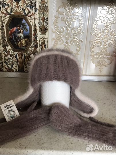 Ушанка и варежки из ангоры