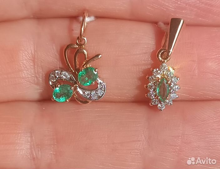Золотая подвеска Натурал-е изумруды и бриллианты