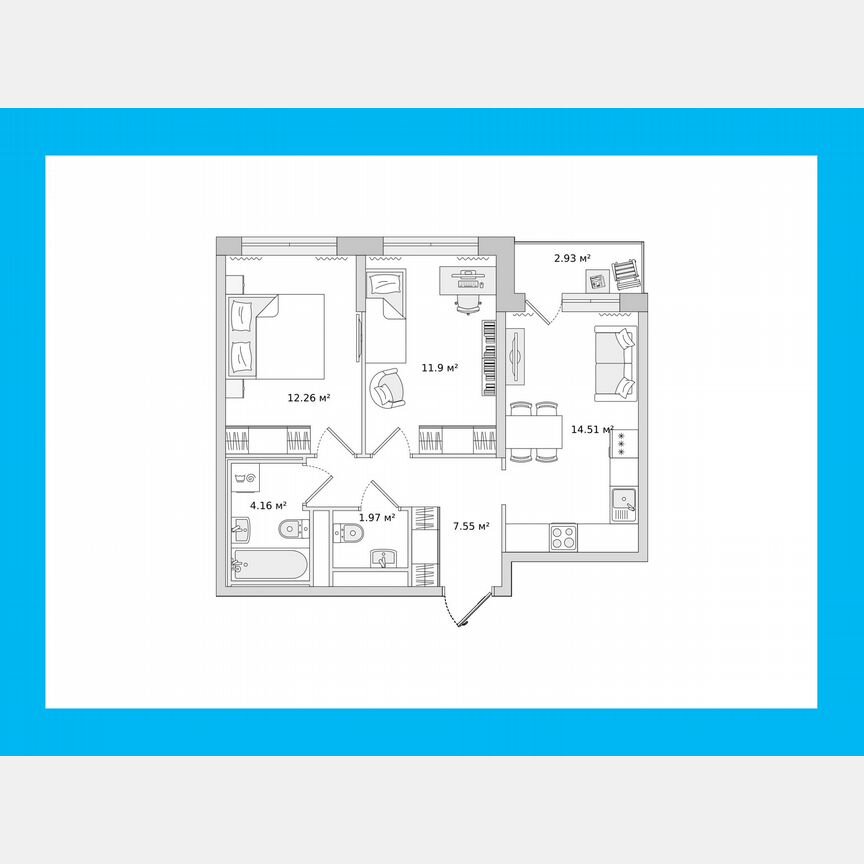 2-к. квартира, 53,4 м², 20/21 эт.