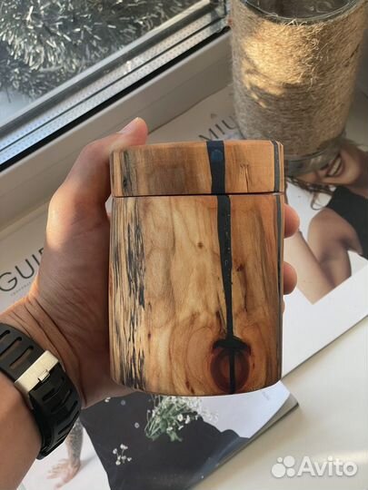 Деревянная баночка банка для сахара соли кофе